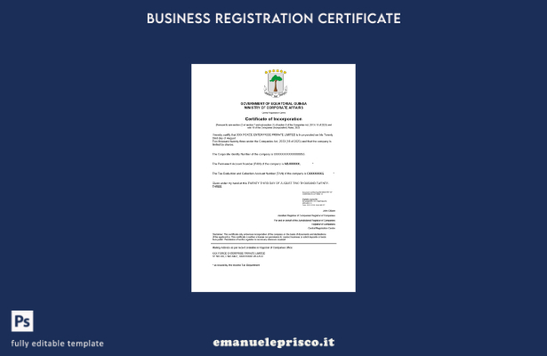 certificato di registrazione della Guinea Equatoriale stile verificato Modello W